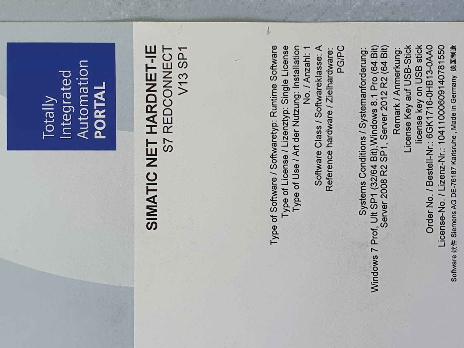Siemens 6GK1716-0HB13-0AA0 SIMATIC NET HARDNET-IE S7 REDCONNECT V13 SEALED