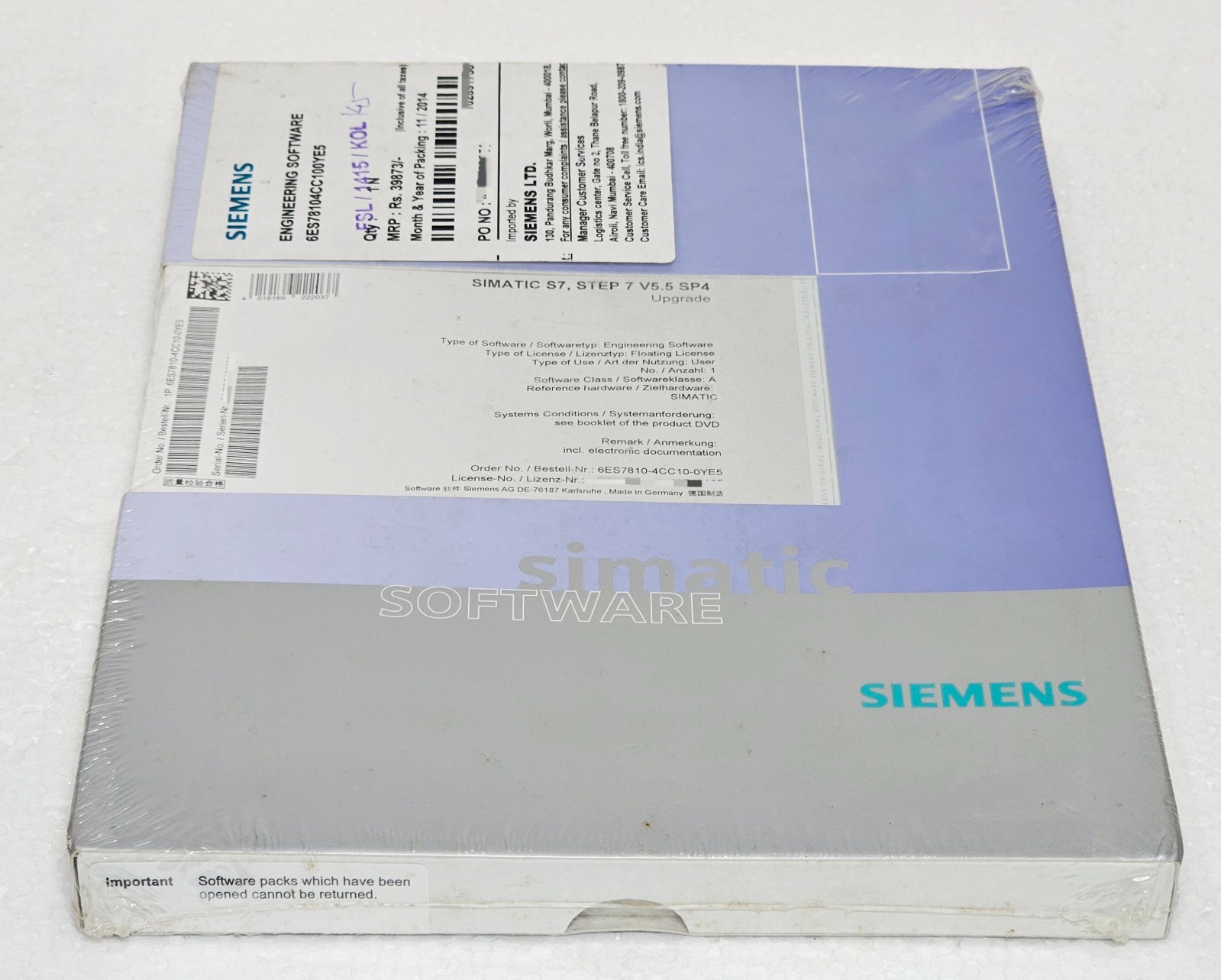 SIEMENS SIMATIC S7, STEP 7 V5.5 SP4 Upgrade software 6ES7810-4CC10-0YE5