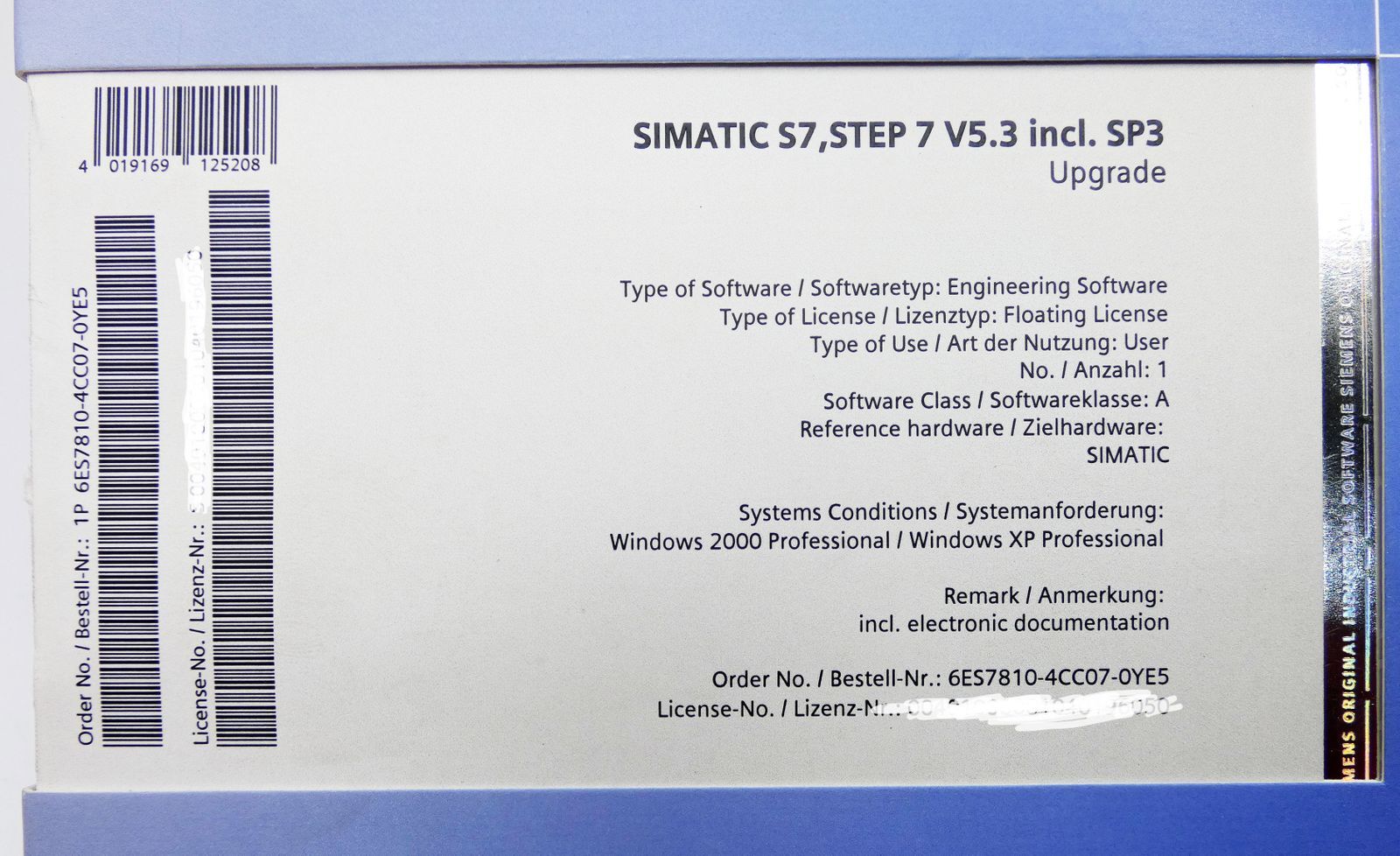 Siemens Simatic S7 6ES7810-4CC07-0YE5 6ES7 810-4CC07-0YE5 Step7 V5.3 -Unused/Original Packaging