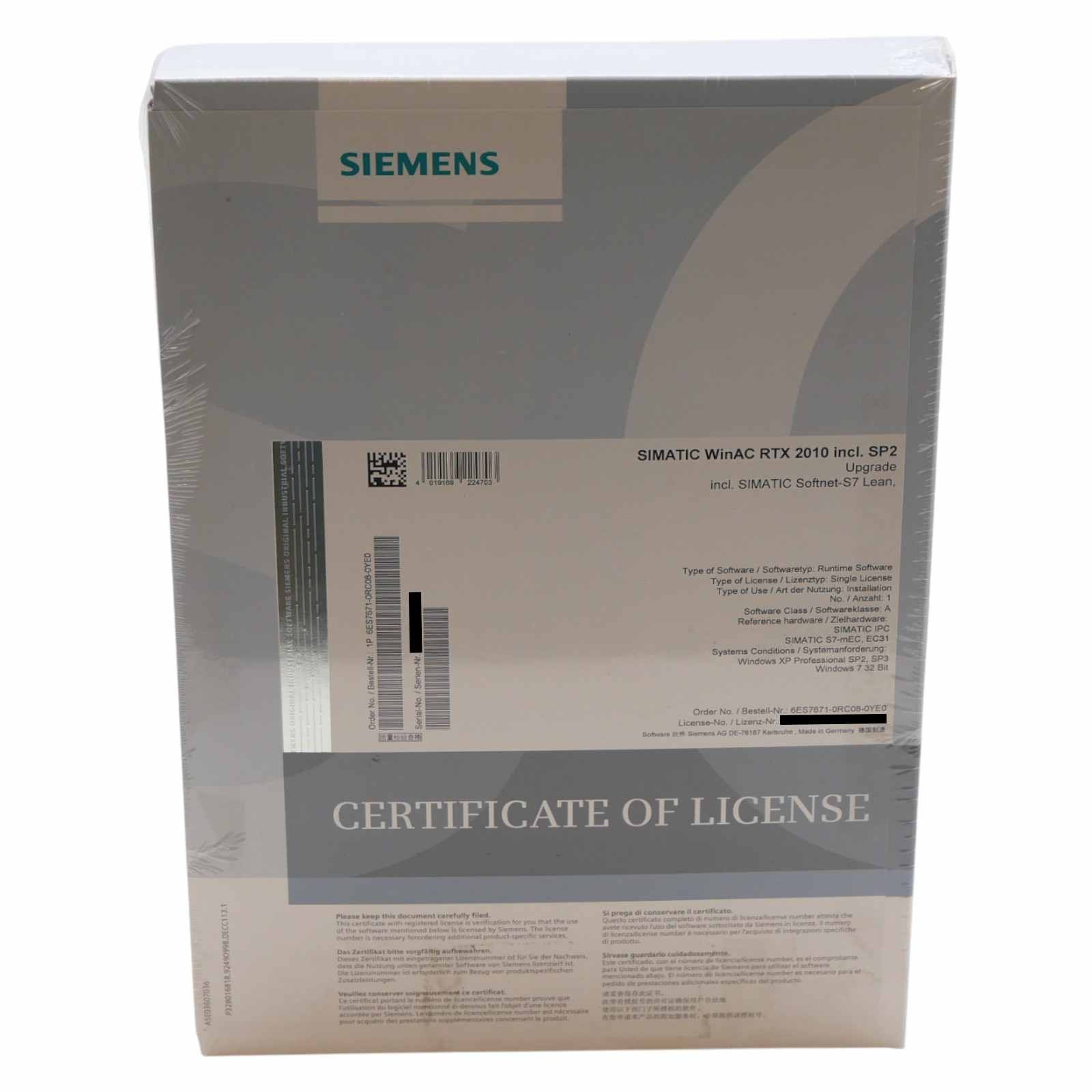 Siemens SIMATIC 6ES7671-0RC08-0YE0 WinAC RTX 2010 incl. SP2 -unused/original packaging-
