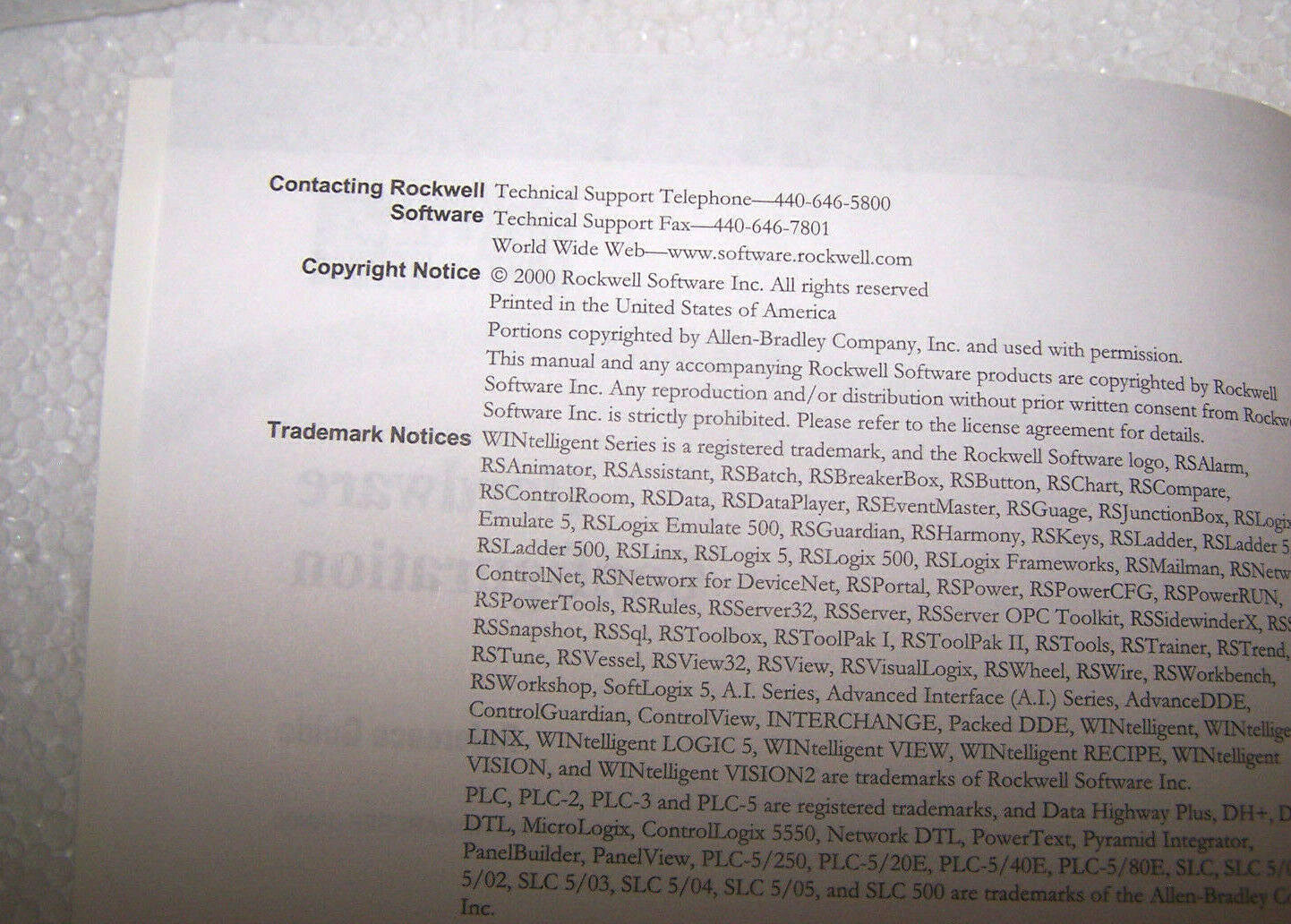 Rockwell Software Hardware Configuration Reference Guide Manual 9399 Vintage VGC