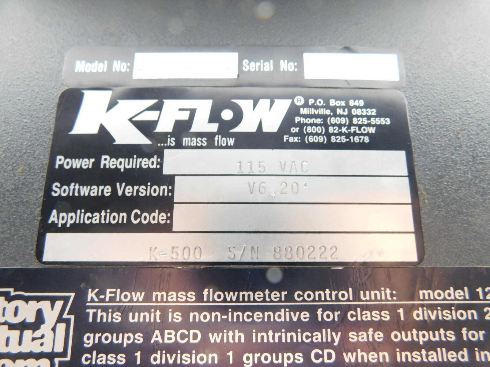 K-FLOW K500 1200 Trans Mass Flowmeter Control Unit 115 VAC Nema 3R Software V6.2