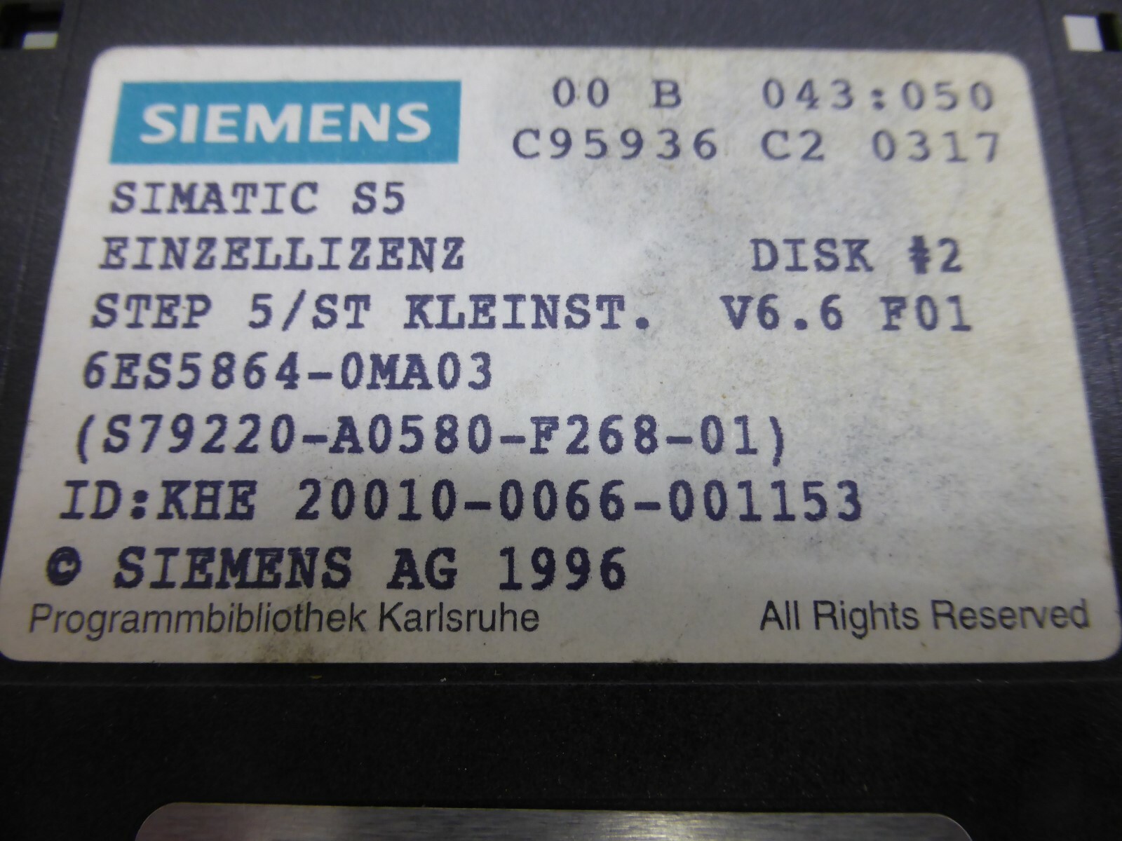 Siemens Simatic S5 Single License STEP 5/ST Smallest. 6ES5 864-0MA03 DISK #1,2,3