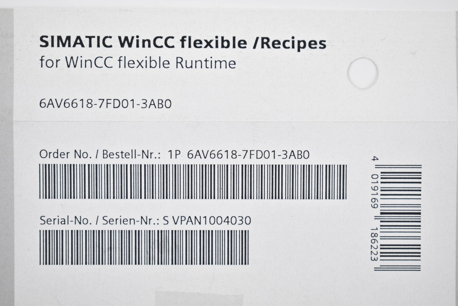 Siemens Simatic WinCC Flexible / Recipes 6AV6618-7FD01-3AB0 // 6AV6 618-7FD01-3AB0