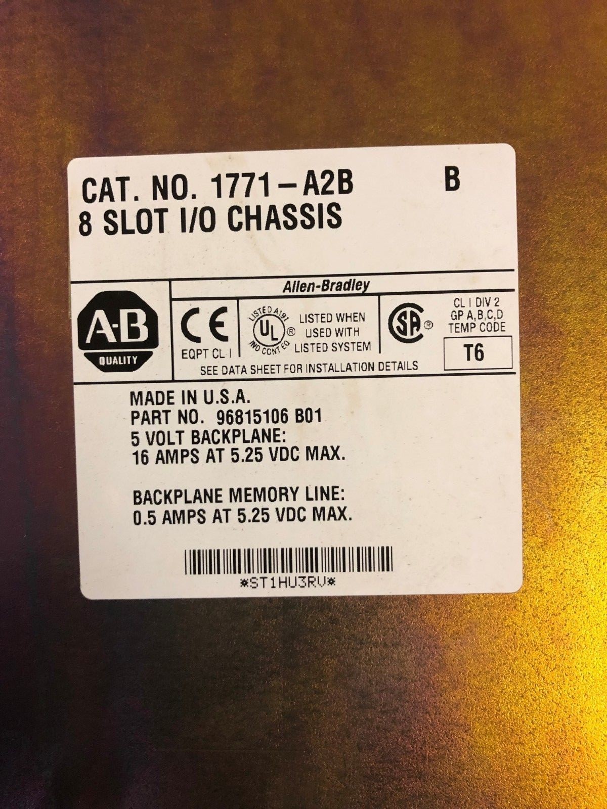 ALLEN BRADLEY 1771-A2B B 8 SLOT I/O CHASSIS KMGM