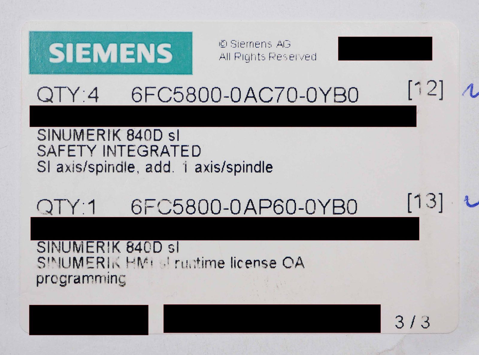 Siemens SINUMERIK 840DE sl 6FC5850-3YG20-6YA0-Z Z=B01+C74+M34+M64+P60 -sealed-