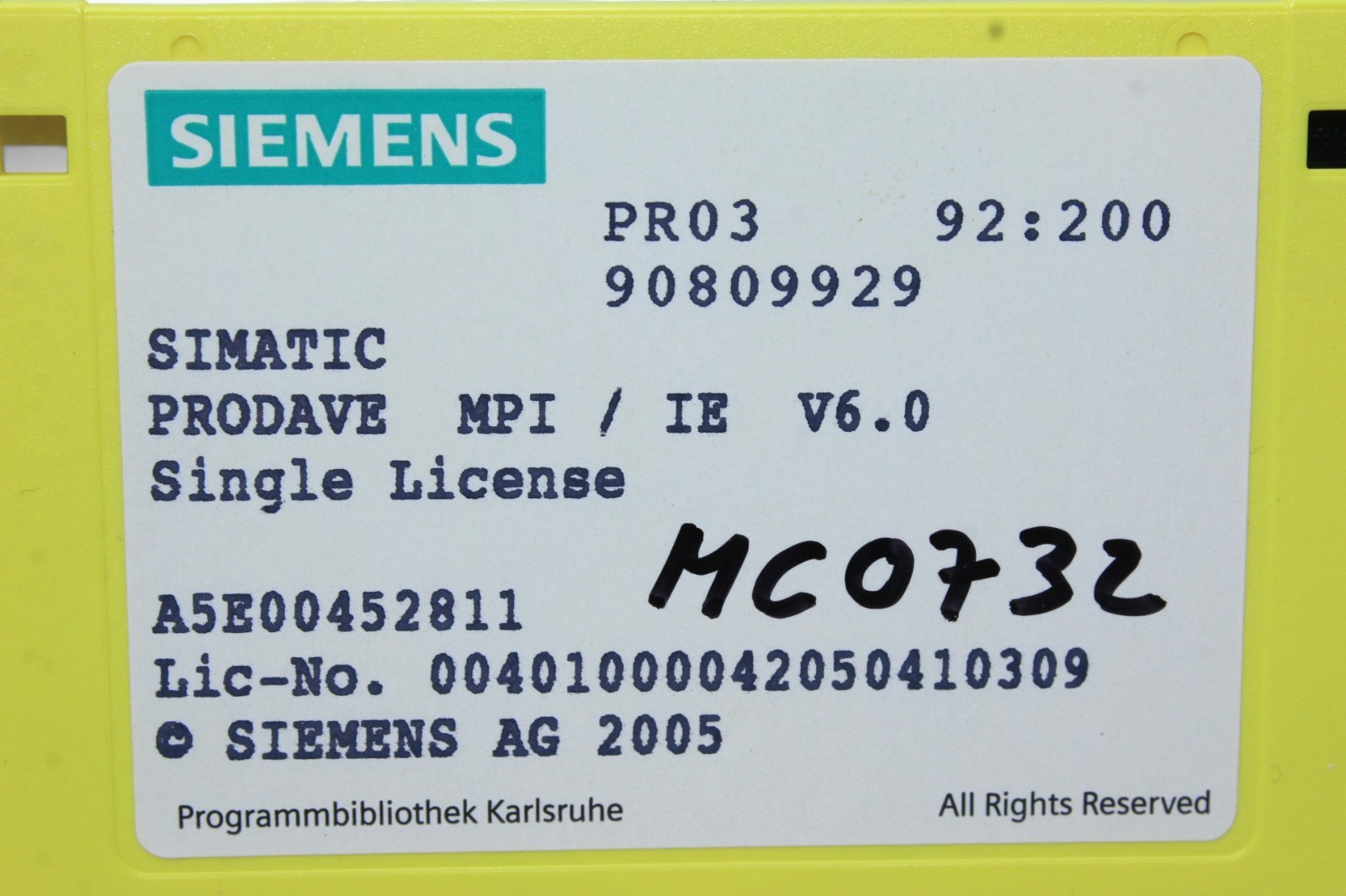 SIEMENS 6ES7807-4BA01-0YA1 SIMATIC S7, PRODAVE MPI/IE V6.0