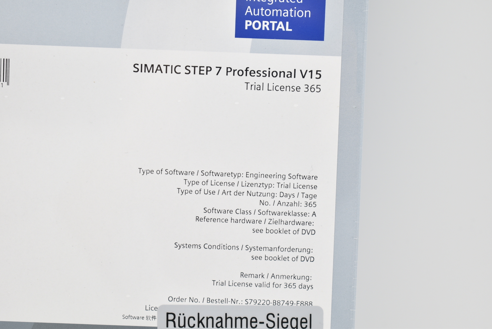 Siemens simatic STEP 7 Prof. V15.1 Engineering software S79220-B8749-F888