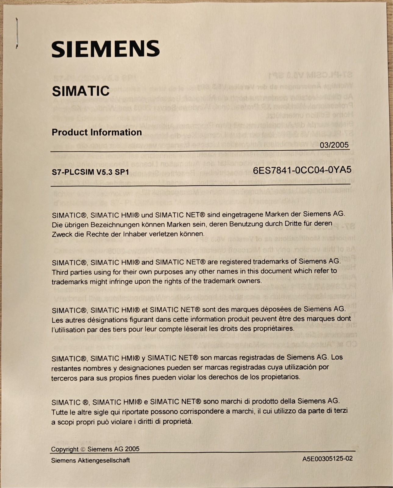 6ES7841-0CC04-0YA5 SIMATIC S7-PLCSIM V5.3