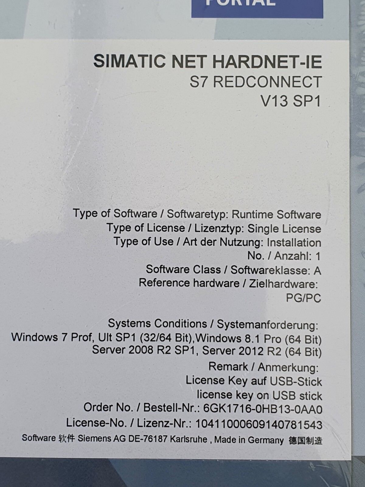 Siemens 6GK1716-0HB13-0AA0 SIMATIC NET HARDNET-IE S7 REDCONNECT V13 SEALED