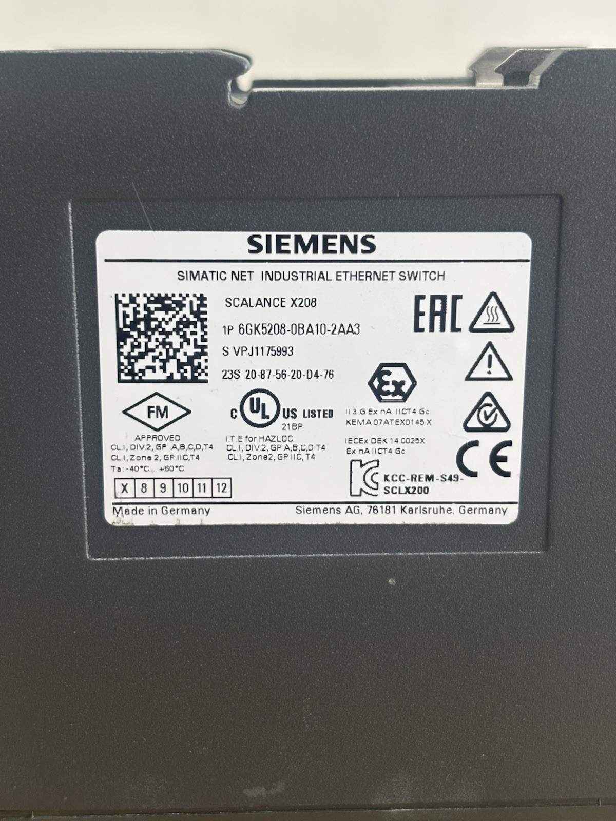 SIEMENS 6GK5208-0BA10-2AA3 SCALE X208 SIMATIC NET INDUSTRIAL ETHERNET SWITCH