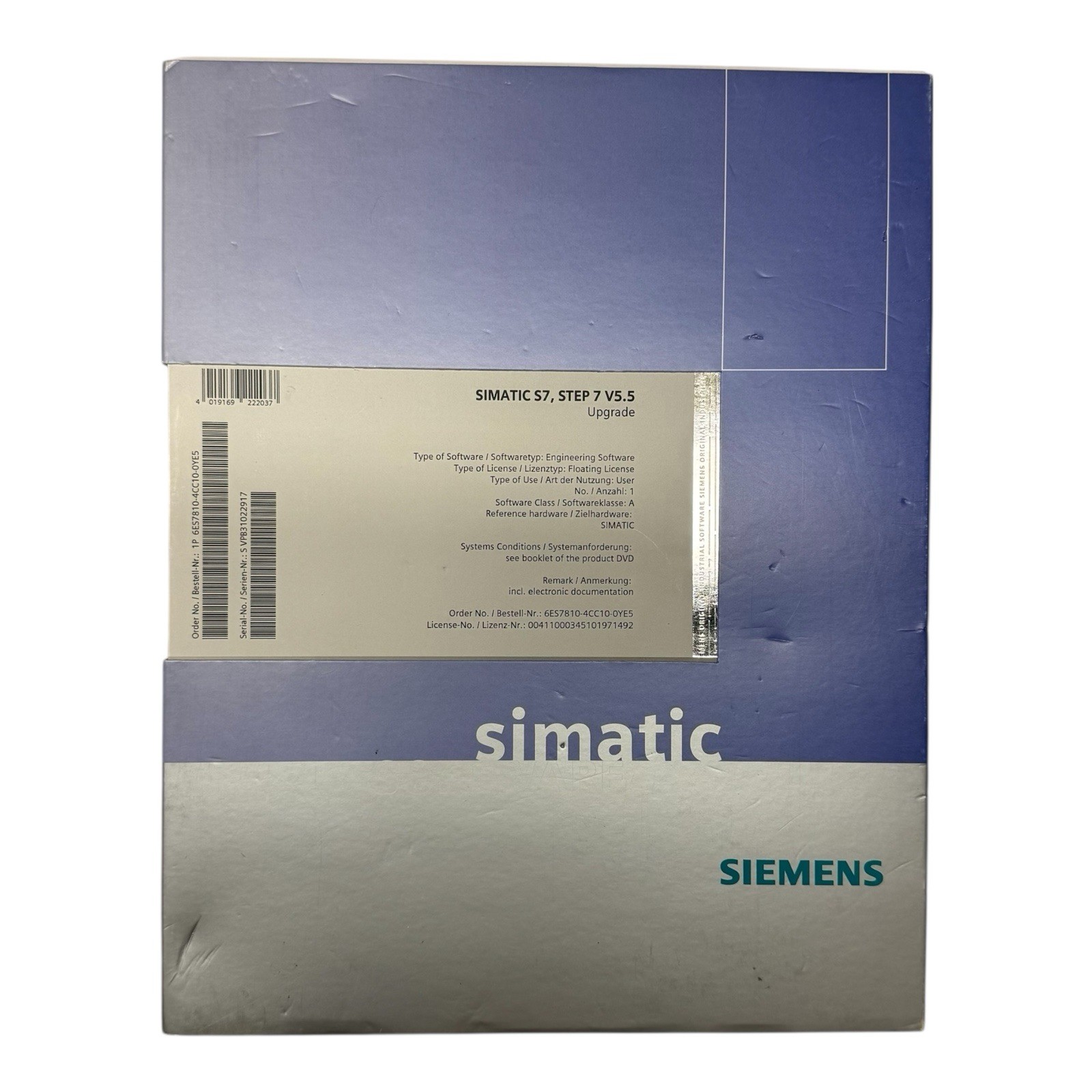 Siemens SIMATIC STEP 7 V5.5 Upgrade Engineering Software License & Media