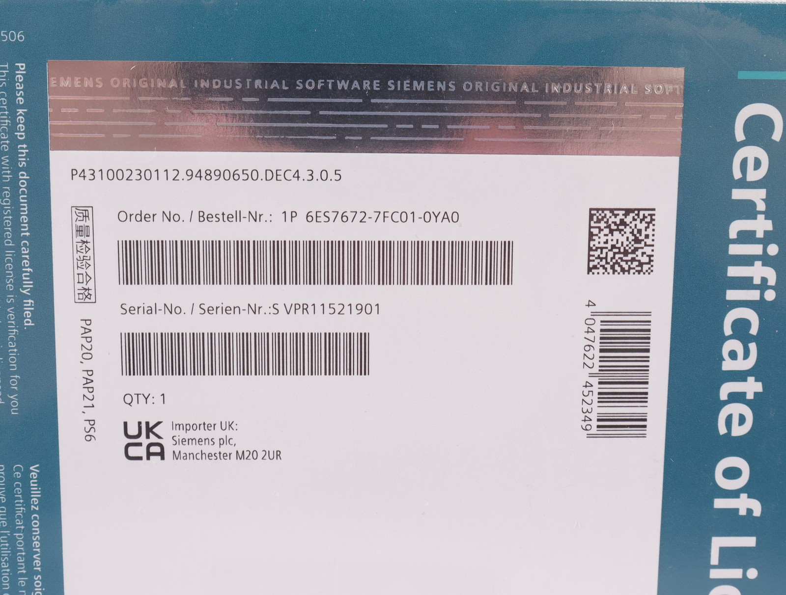 Siemens SIMATIC S7-1500 Software Controller CPU 1507S F 6ES7672-7FC01-0YA0 Vers2