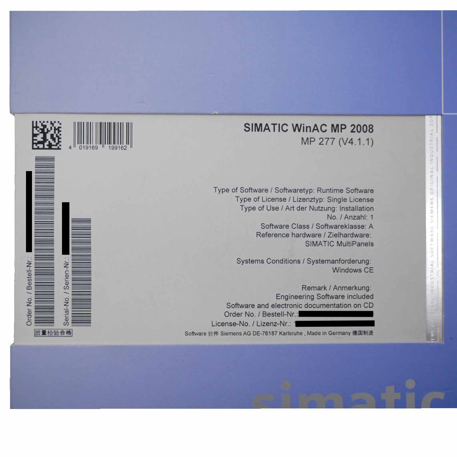 Siemens SIMATIC 6ES7761-5EF01-0YA0 V4.1.1 WinAC MP 277 -Unused/Original Packaging-