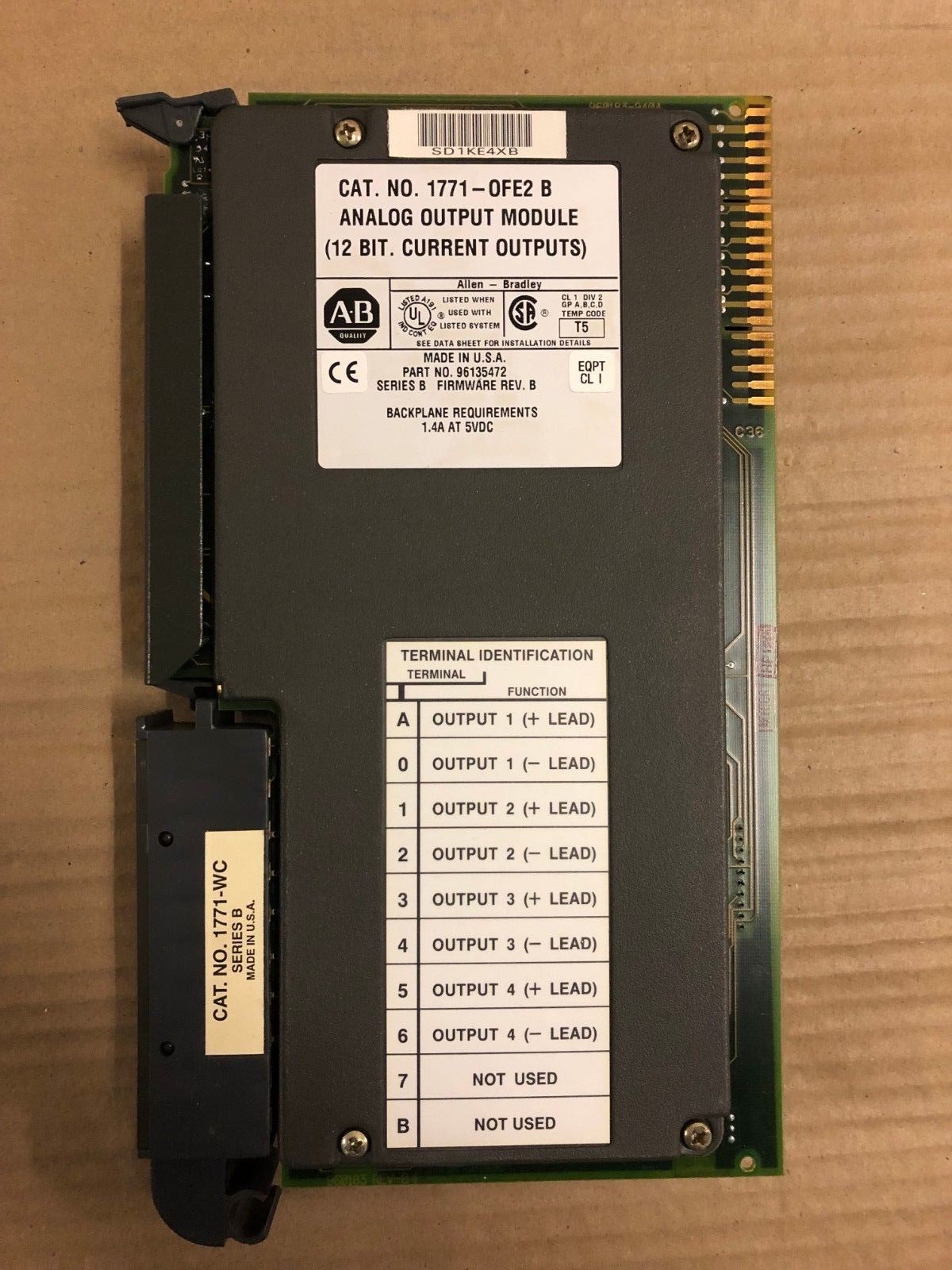 ALLEN BRADLEY 1771-OFE2 B ANALOG OUTPUT MODULE 12 BIT CURRENT OUTPUTS KMGM