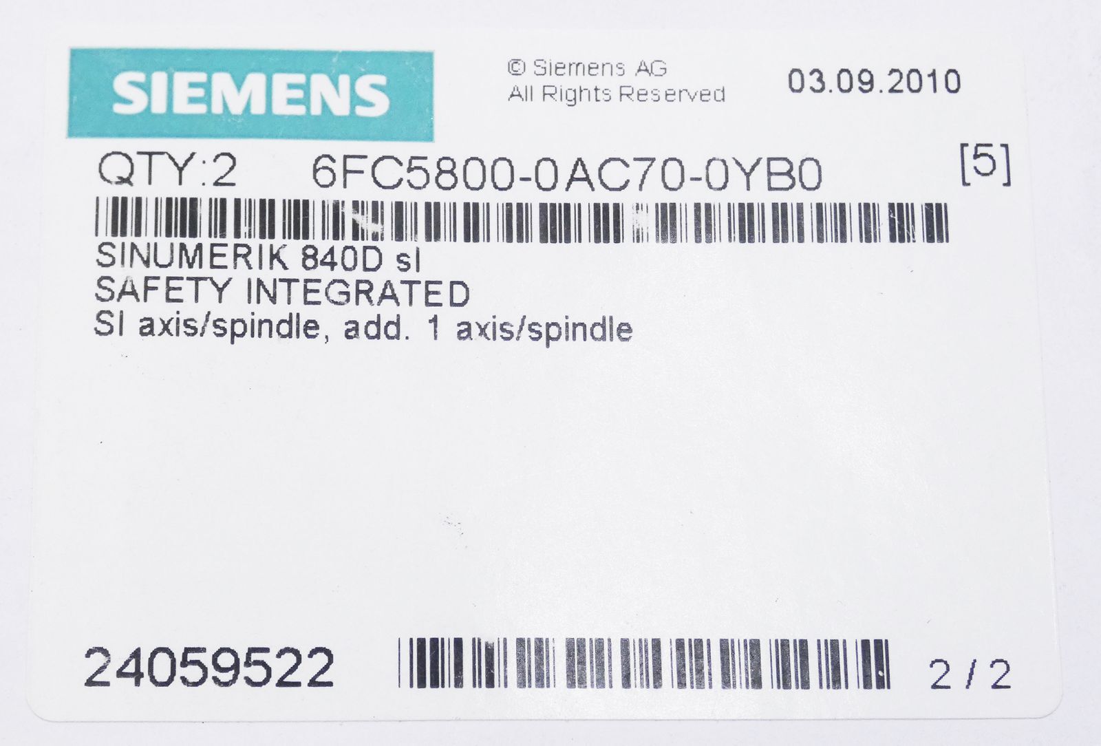 Siemens Sinumerik 6FC58 50-1YG20-6YA0-Z + 6FC5 800-0AM34-0YB0 -unused/original packaging