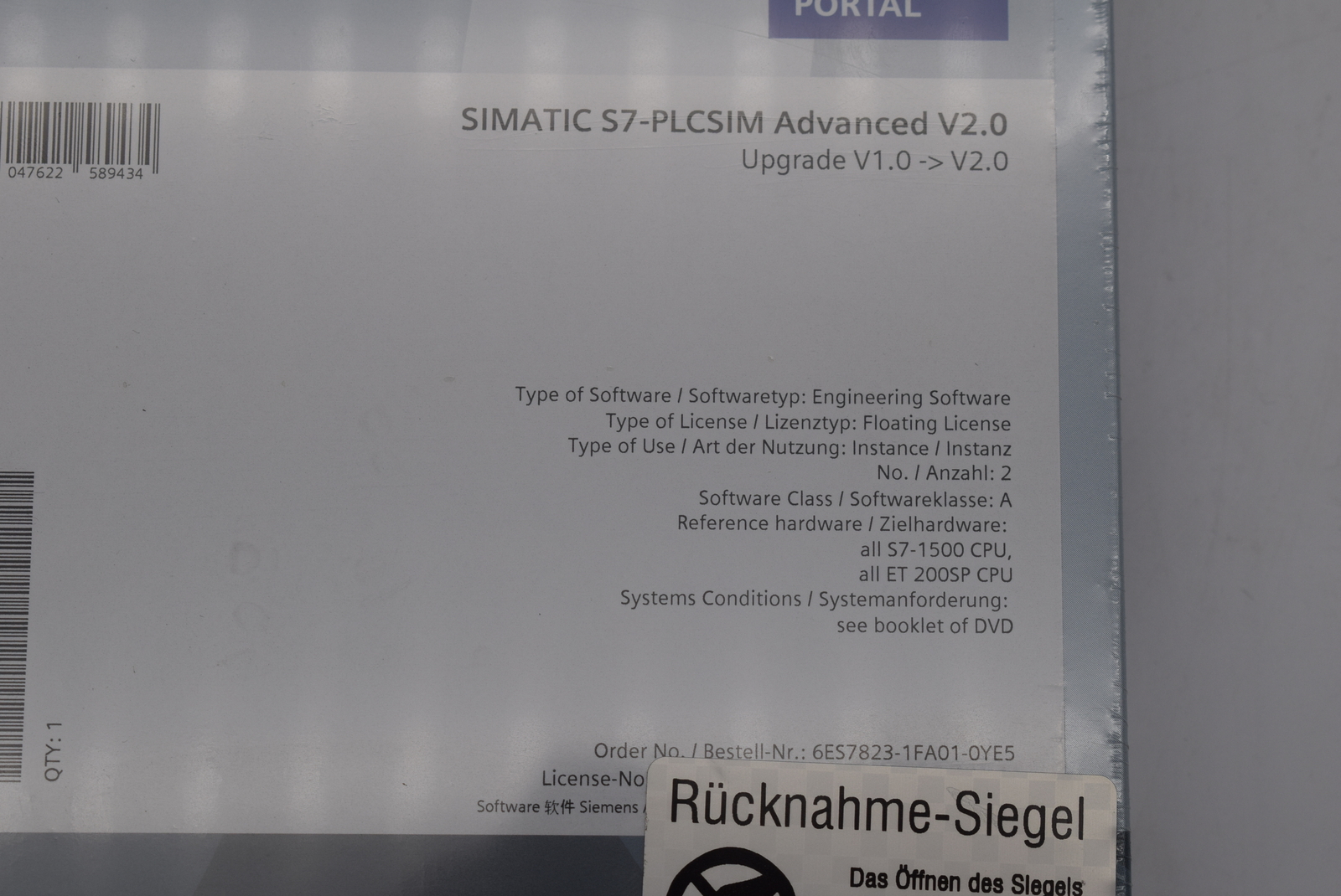 Siemens simatic S7-PLCSIM 6ES7823-1FA01-0YE5 ( 6ES7 823-1FA01-0YE5 ) V.1.0->V2.0