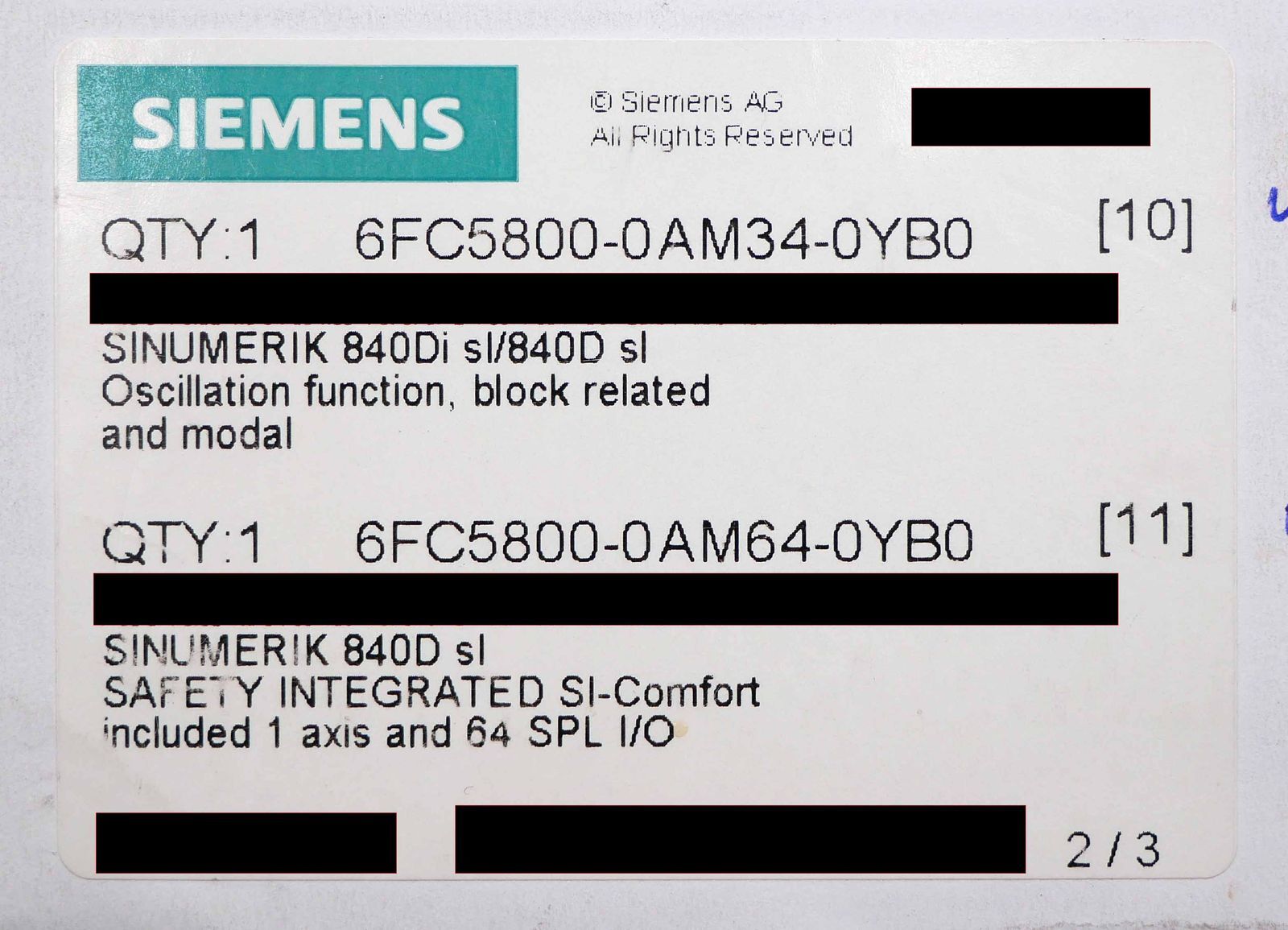 Siemens SINUMERIK 840DE sl 6FC5850-3YG20-6YA0-Z Z=B01+C74+M34+M64+P60 -sealed-