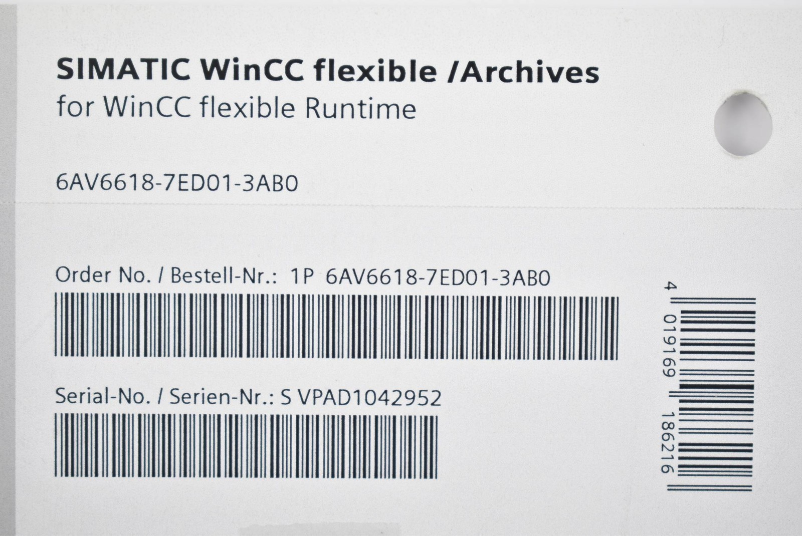 Siemens Simatic WinCC Flexible / Archives 6AV6618-7ED01-3AB0 / 6AV6 618-7ED01-3AB0