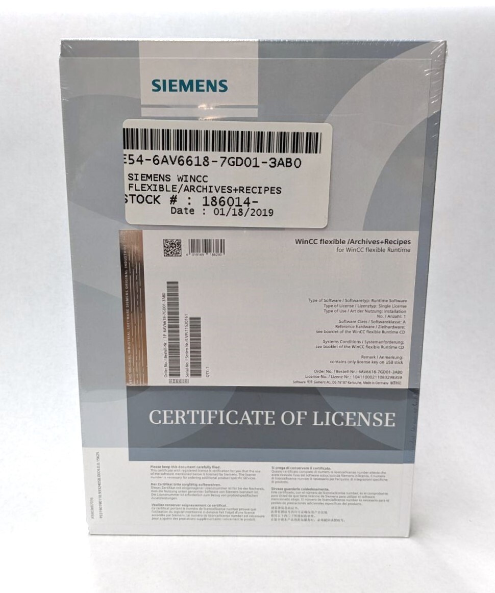 New Siemens 6AV6618-7GD01-3AB0 WinCC Flexible/Archives+Recipes License