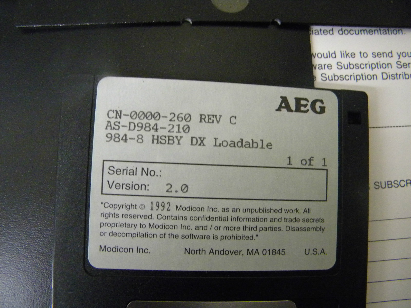 MODICON SW-AP98-RXA HOT STANDBY SOFTWARE SWAP98RXA