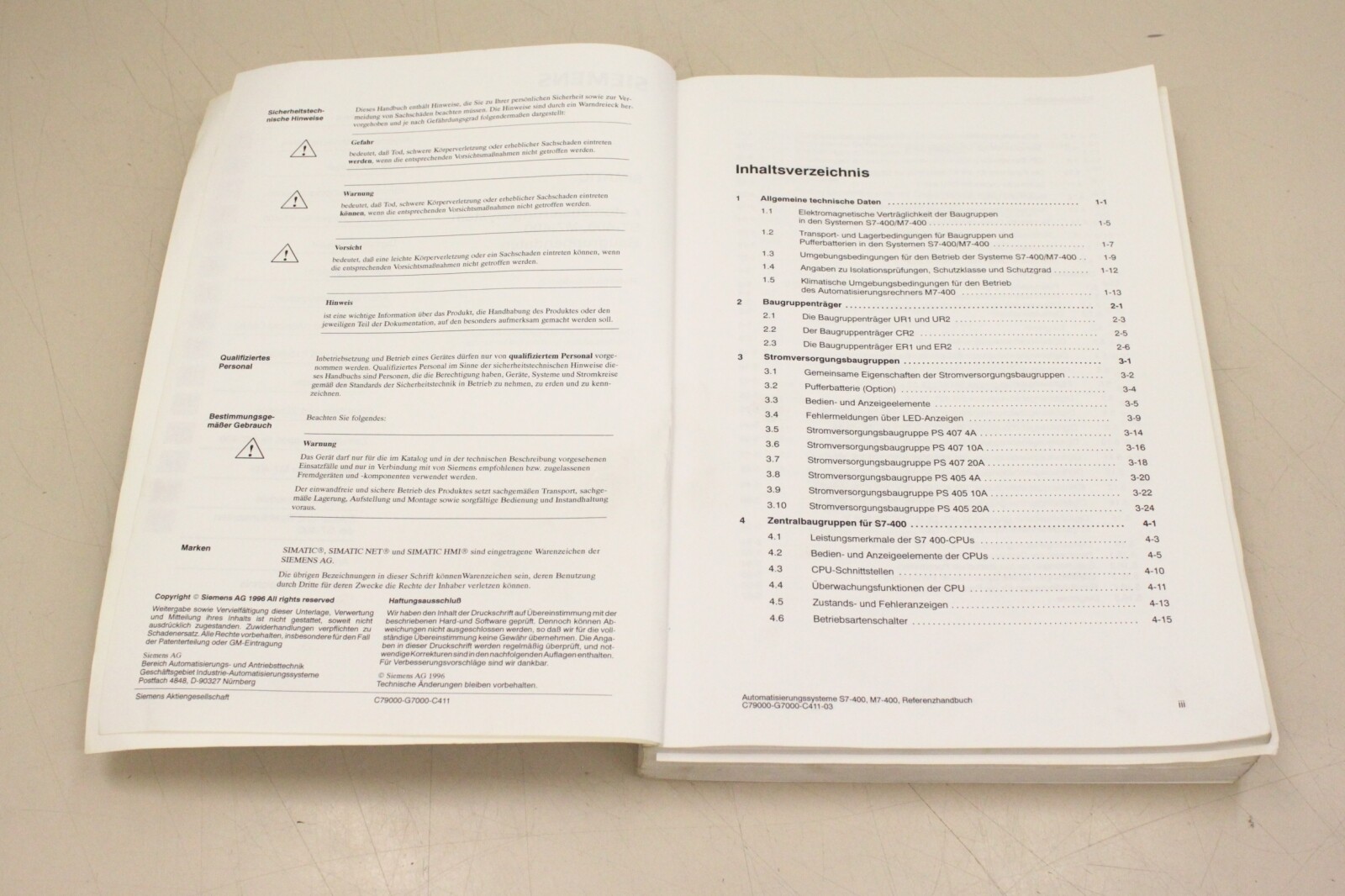 SIEMENS SIMATIC S7-400 M7-400 Baugruppendaten Handbuch SPS 6ES7498-8AA01-8AA0