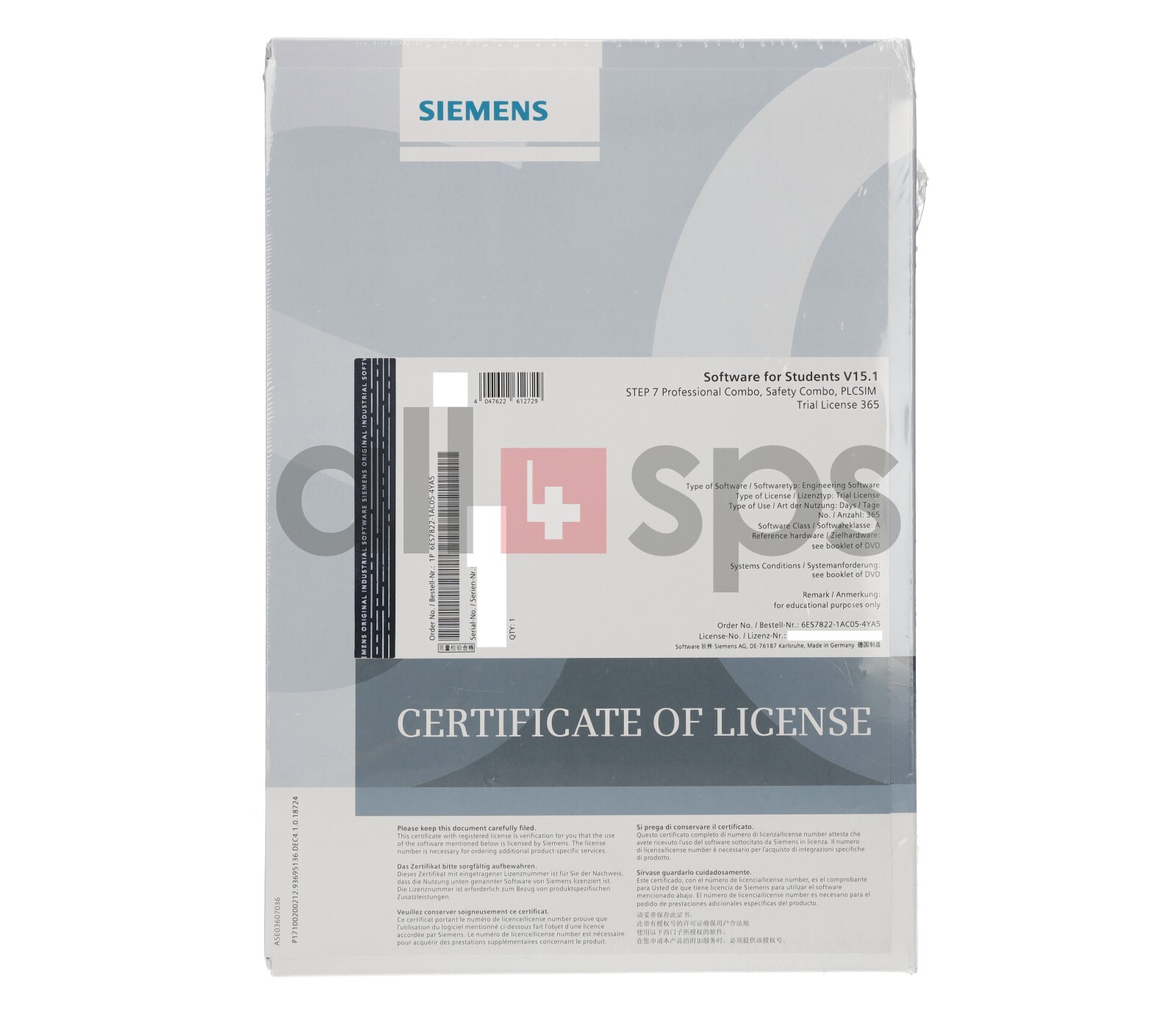 SIMATIC STEP 7 PROF FOR 20 STUDENTS TRIAL LICENCE – 6ES7822-1AC05-4YA5 (NS)