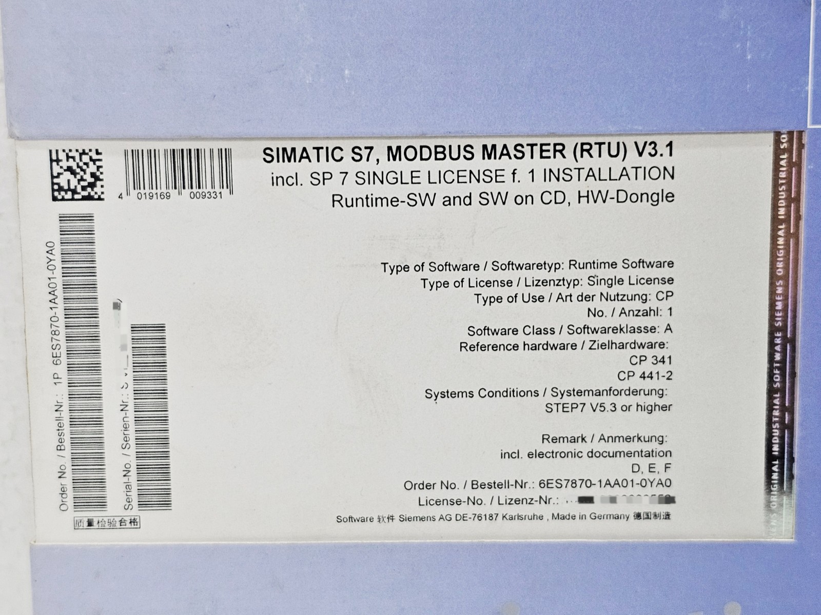 SIEMENS SIMATIC S7, MODBUS MASTER (RTU) V3.1 6ES7870-1AA01-0YA0 Software #1