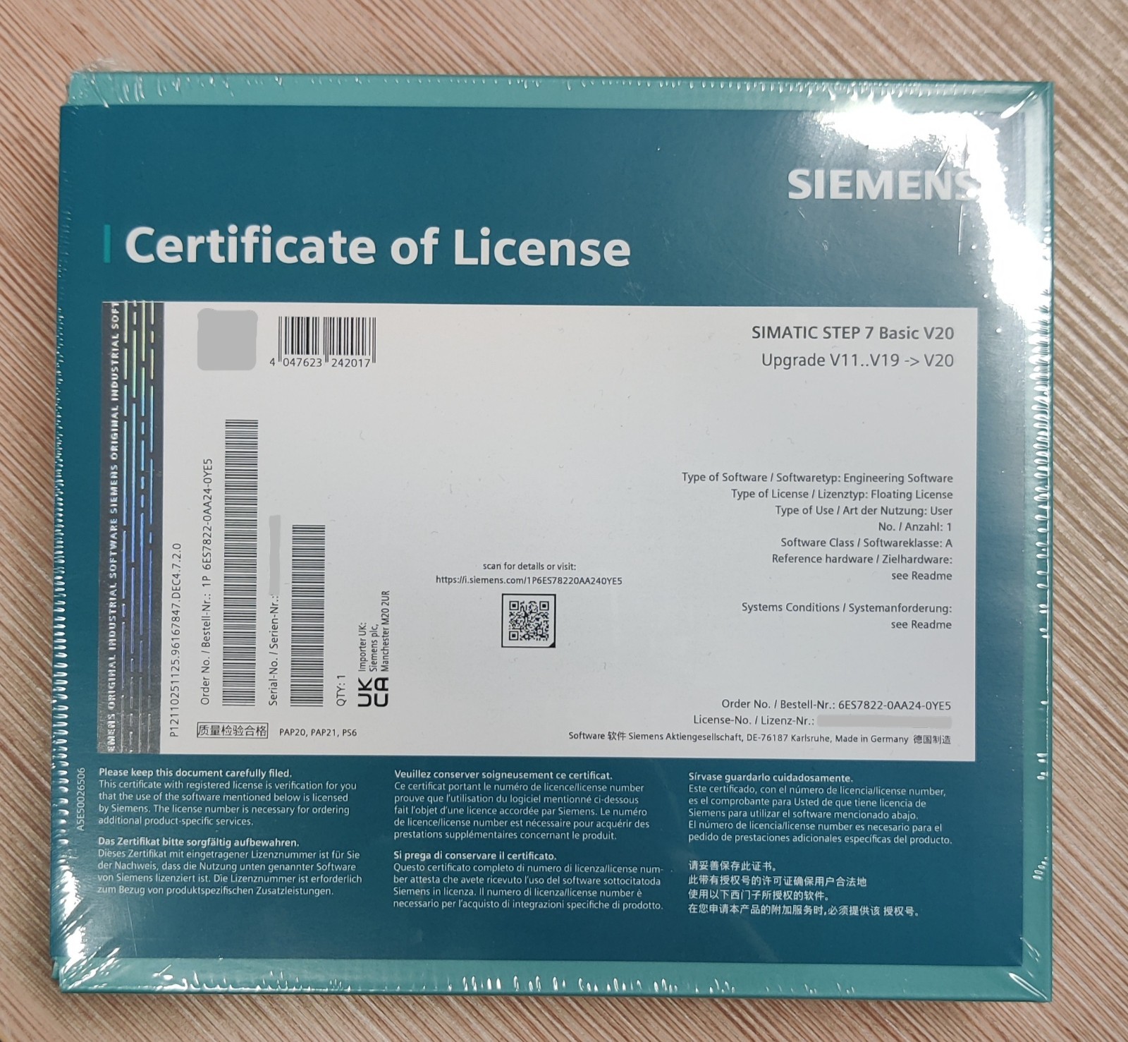 Siemens SIMATIC STEP 7 Basic V20 Upgrade 6ES7822-0AA24-0YE5