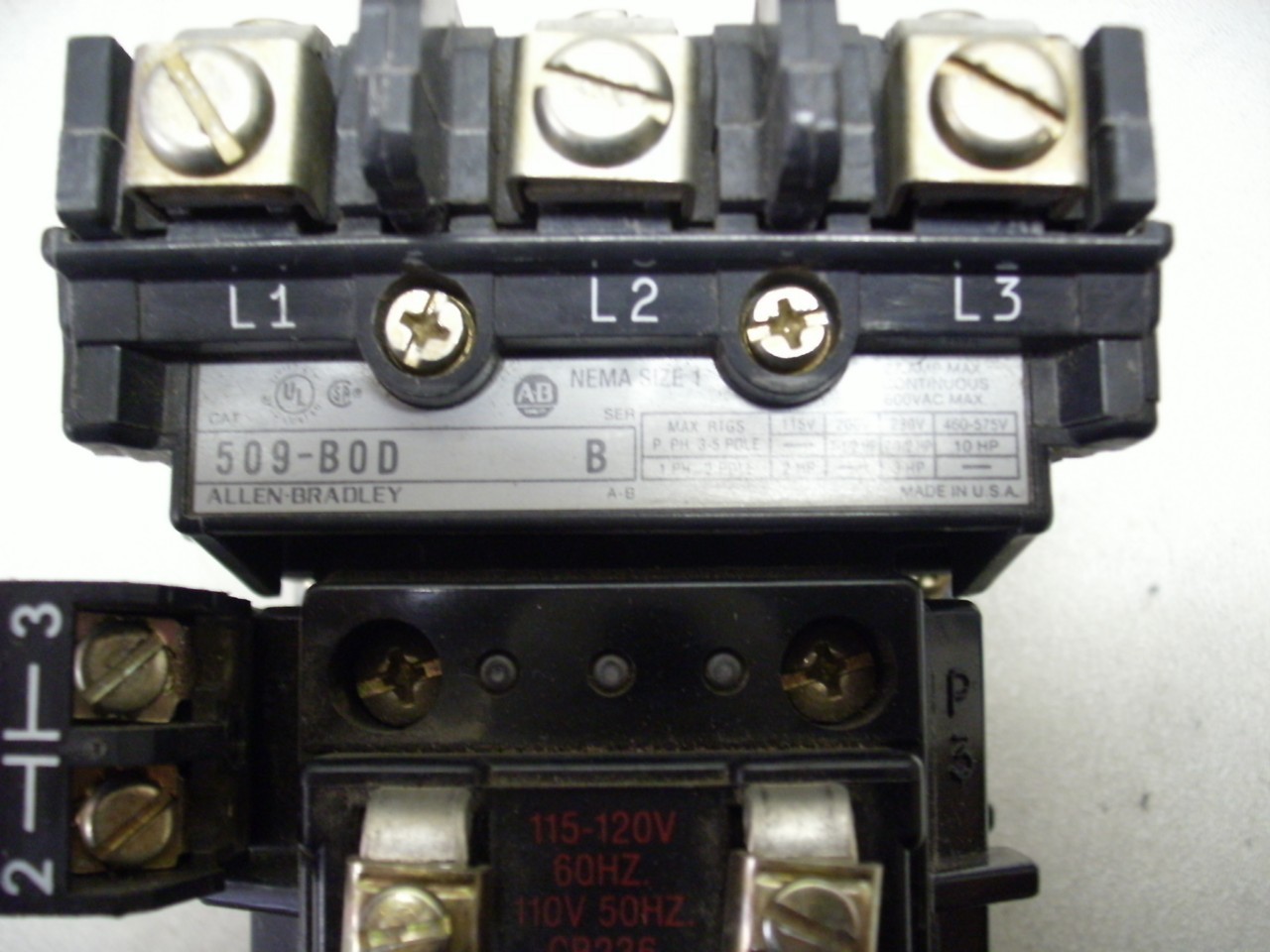Allen Bradley Nema SIze 1 Starter 509-B0D W/595A Series B 509-BOD