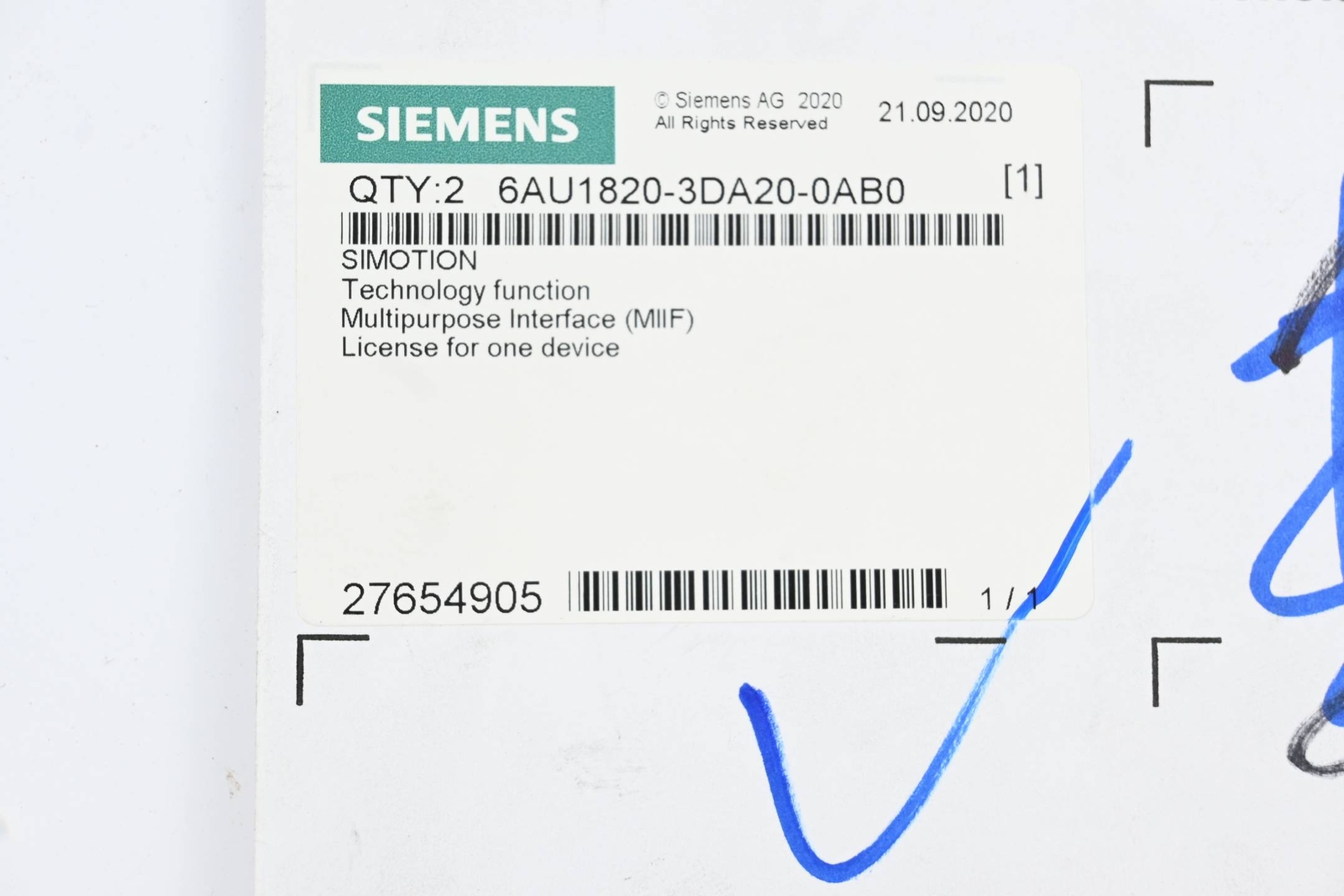 Siemens Simotion License 6AU1820-3DA20-0AB0 ( 6AU1 820-3DA20-0AB0 )