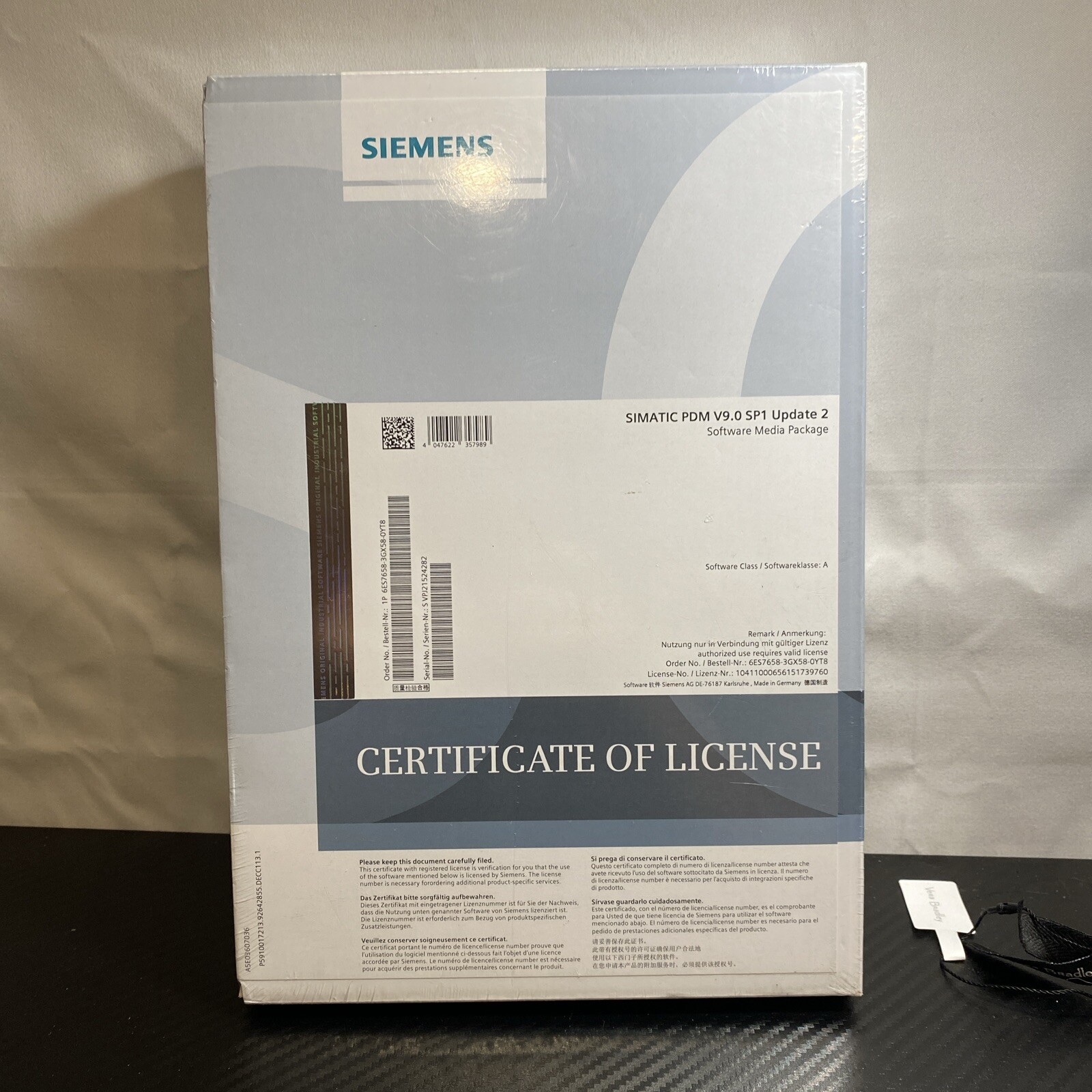 6ES7658-3GX58- 0YT8 Siemens PDM Version 9.0 SP1 CERTIFICATE OF LICENSE