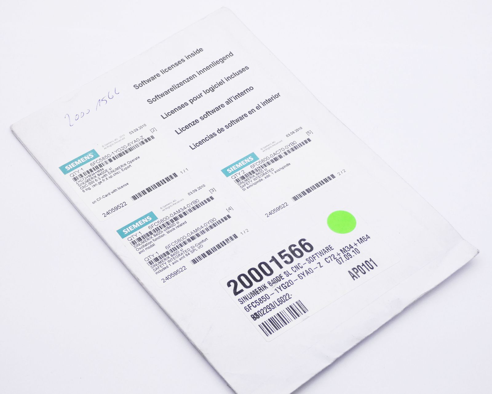 Siemens Sinumerik 6FC58 50-1YG20-6YA0-Z + 6FC5 800-0AM34-0YB0 -unused/original packaging