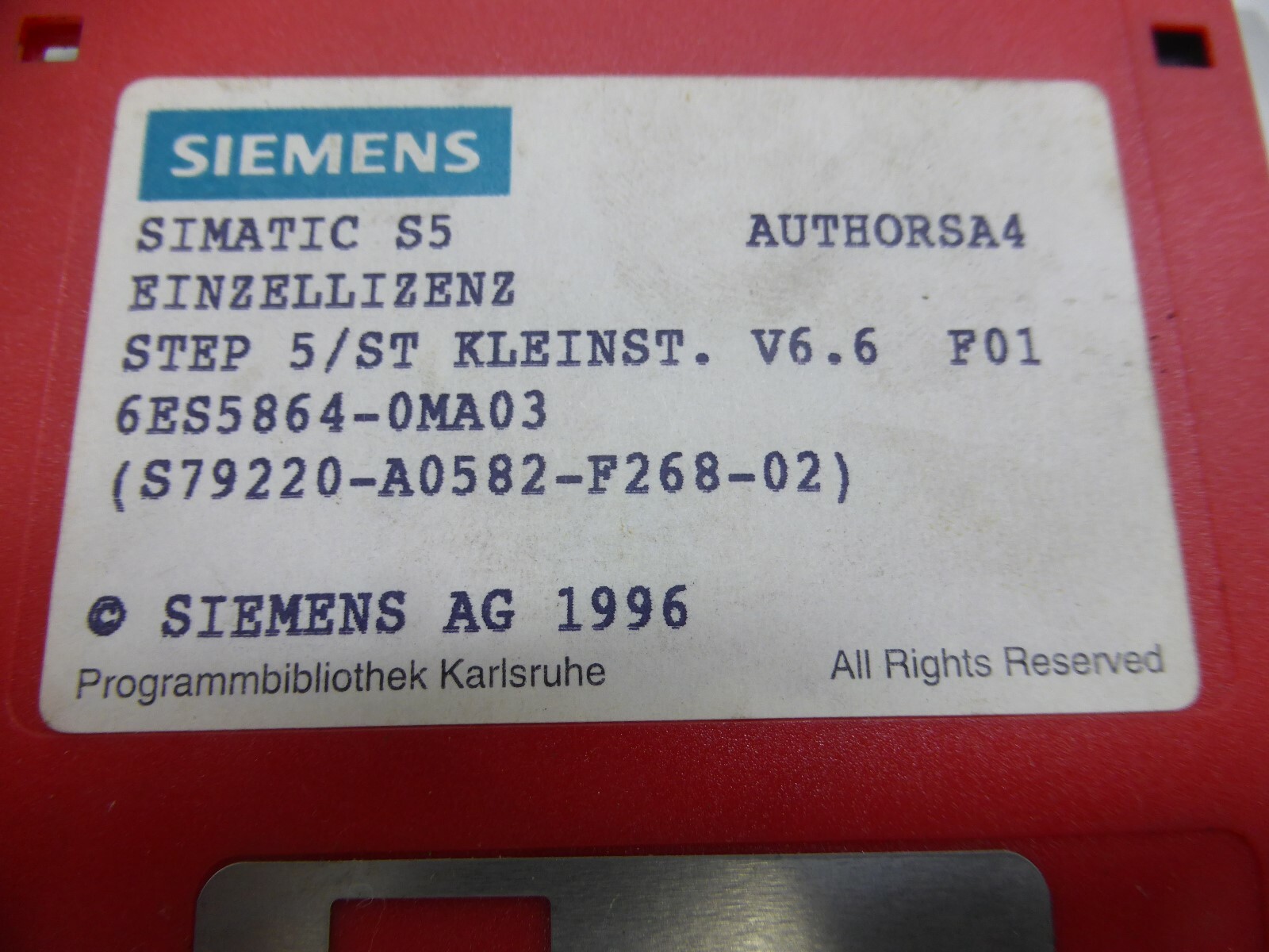Siemens Simatic S5 Single License STEP 5/ST Small. 6ES5 864-0MA03