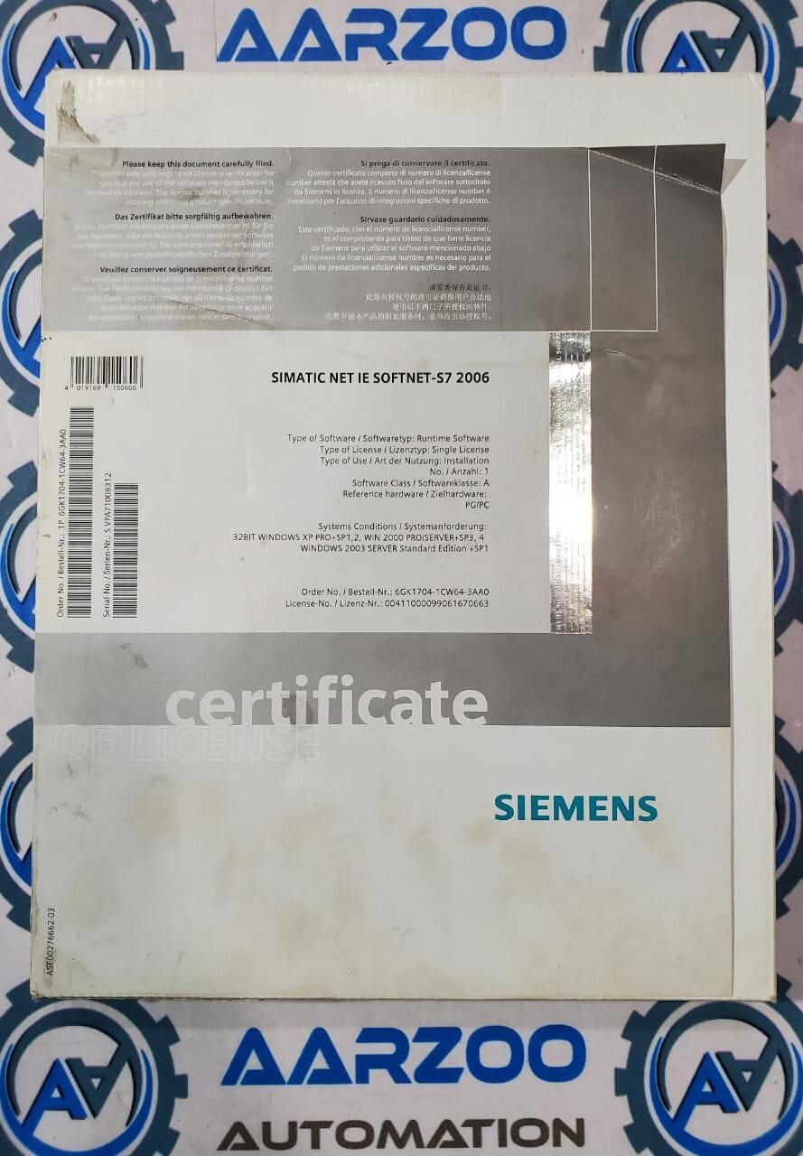 Siemens Simatic Net IE Softnet-S7 2006 6GK1704-1CW64-3AA0