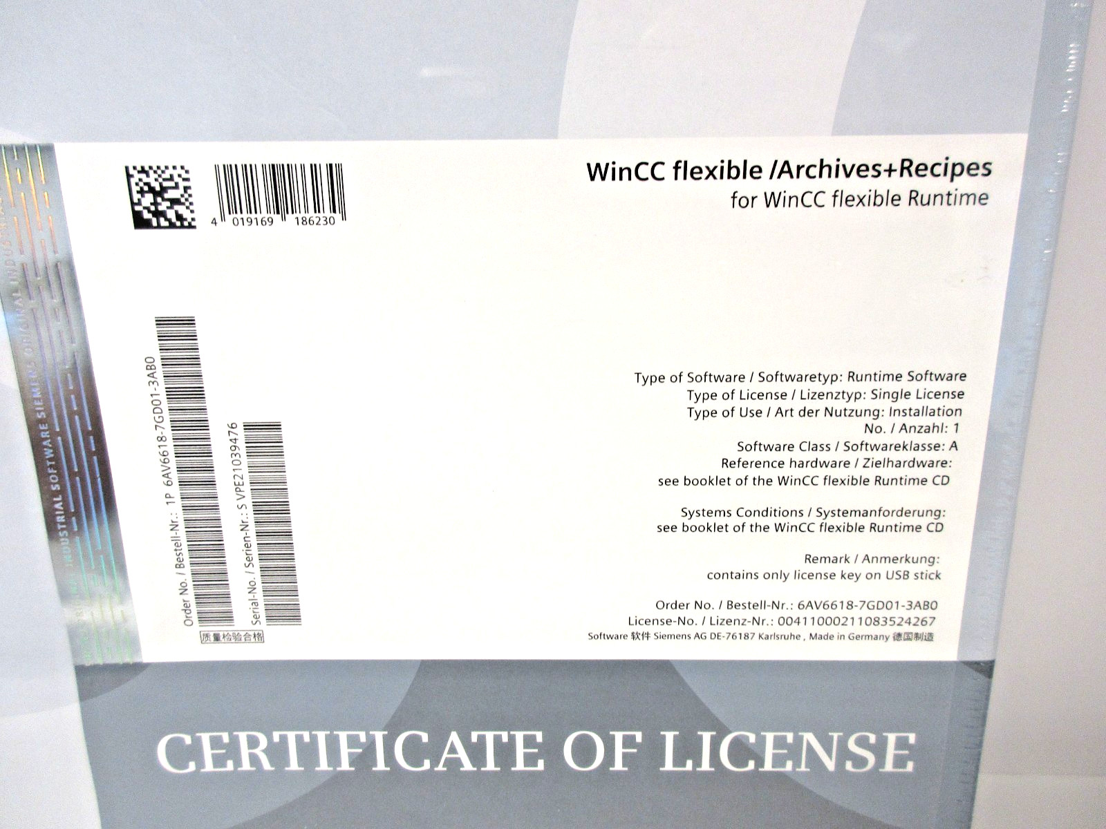 Siemens WinCC flexible /Archives+Recipes for Flexible Runtime 6AV6618-7GD01-3AB0