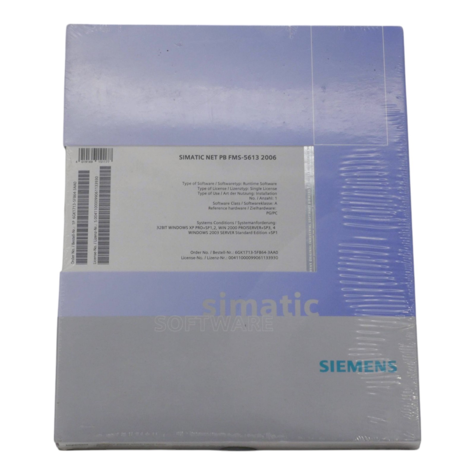 SIEMENS 6GK1713-5FB64-3AA0 SIMATIC NET SOFTWARE PB FMS-5613 (2006)