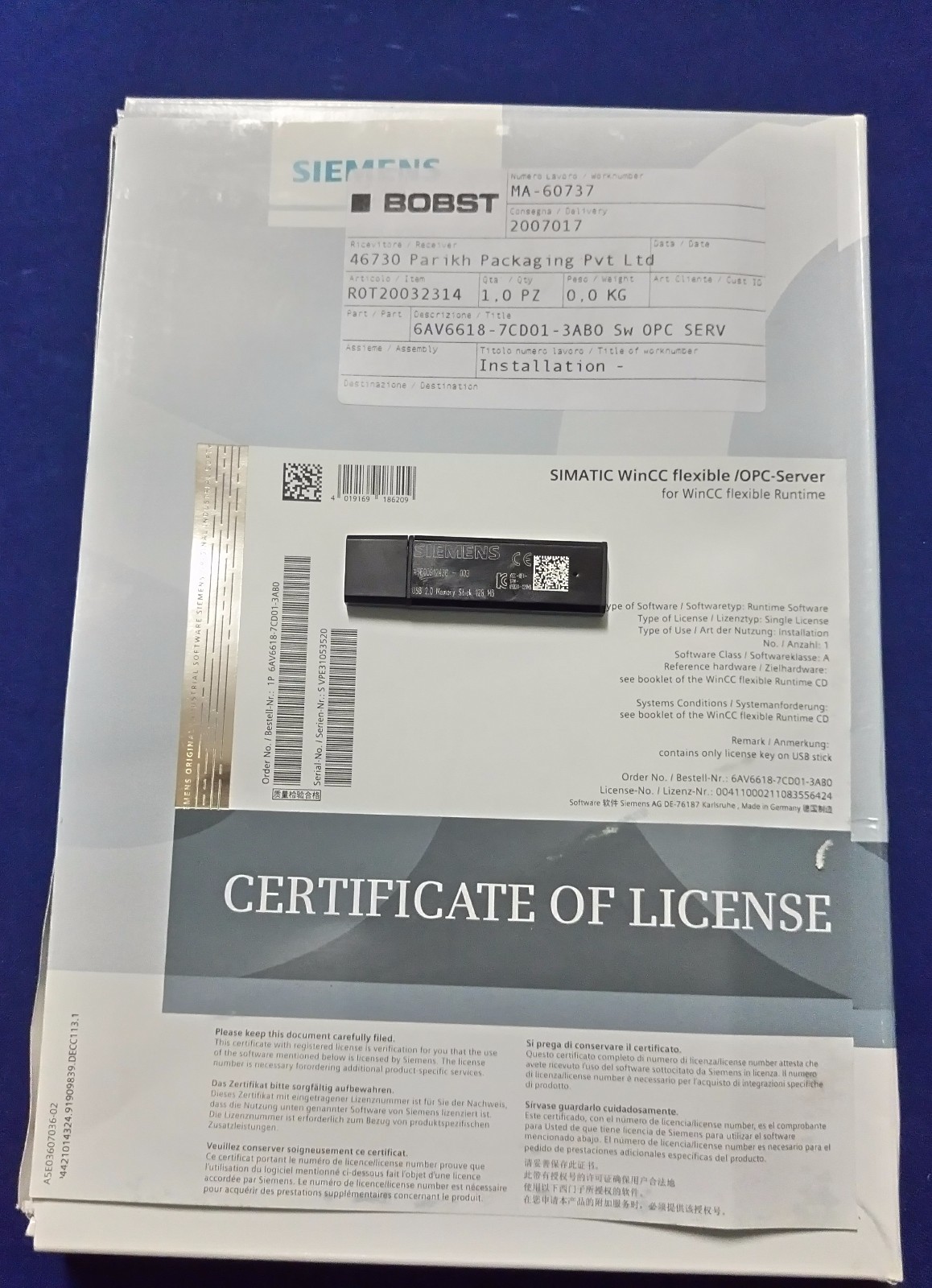 Siemens 6AV6-618-7CD01-3AB0 WINCC FLEXIBLE /OPC-SERVER FUER WINCC SOFTWARE